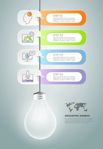 Tervezési villanykörte infographic 4 lehetőségeket, üzleti koncepció infographic — Stock Vector