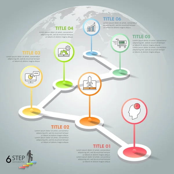 Modelo de infográfico de design 6 opções. Conceito de negócio —  Vetores de Stock