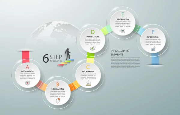 Obchodní koncept infografika šablona 6 kroků — Stockový vektor