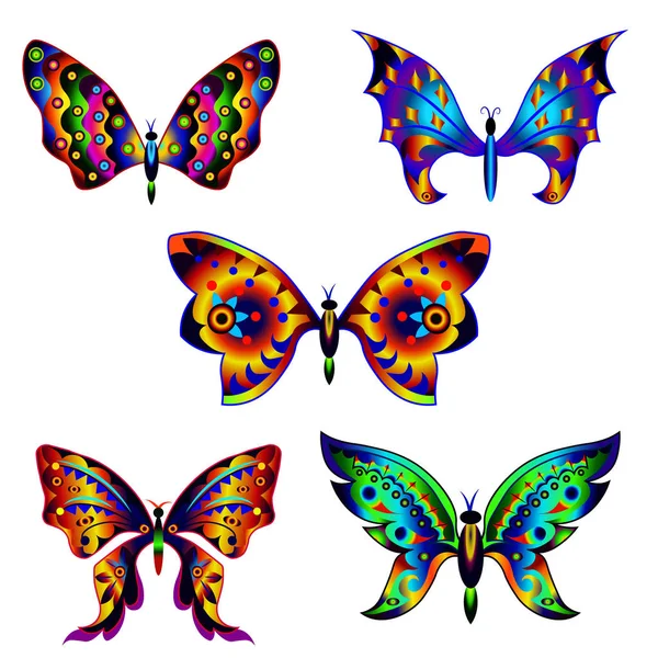 Sada fantastických barevných motýlů 3 — Stockový vektor
