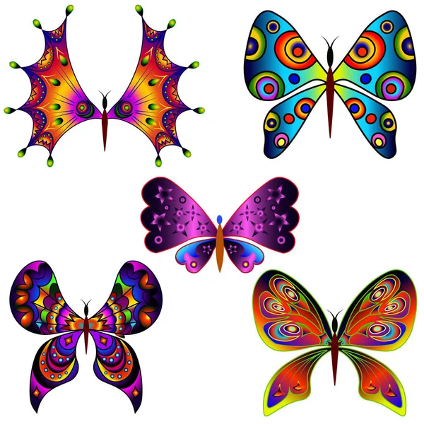 Sæt af fantastiske farverige sommerfugle 2 – Stock-vektor
