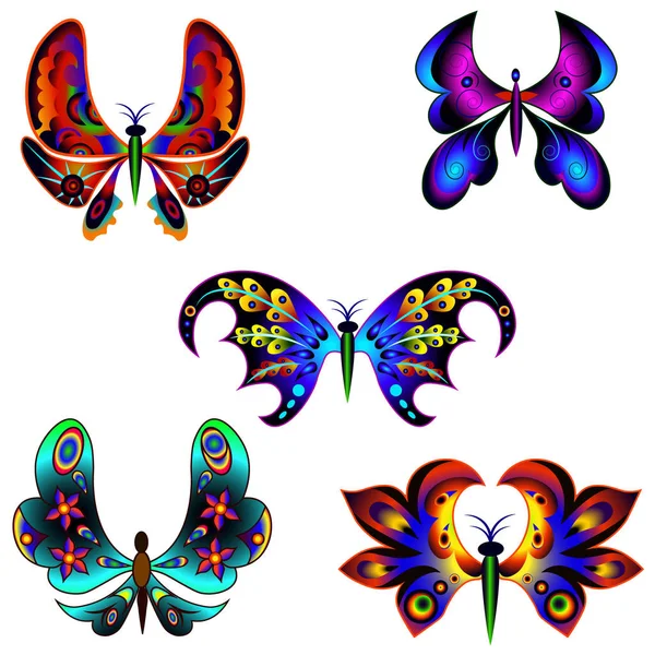 Ensemble de papillons colorés fantastiques 6 — Image vectorielle