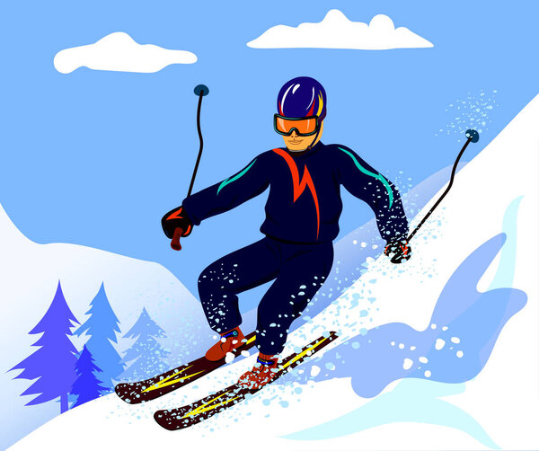 A skier is skiing in the mountain