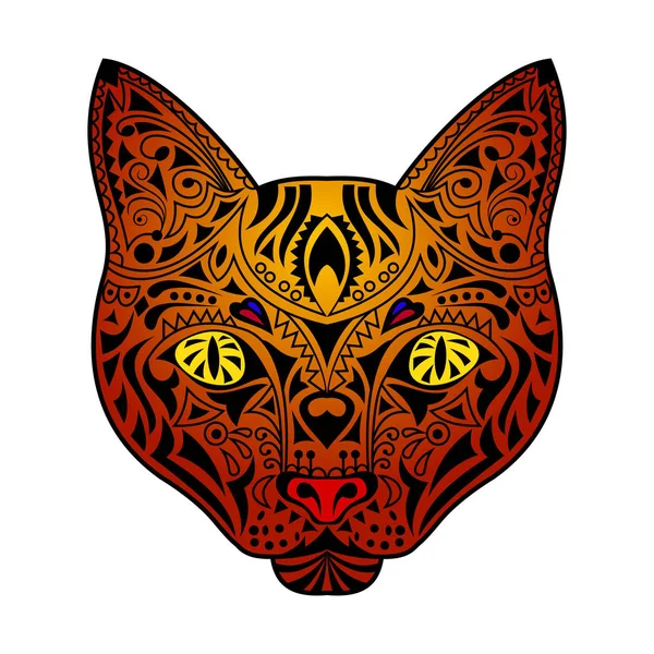 Abstract Cat Head Colored Decorative Ornament Beautiful Design Tattoo Element — Stock Vector