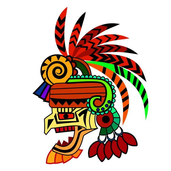 Casque Maya Avec Des Plumes Illustration Vectorielle Colorée — Image vectorielle