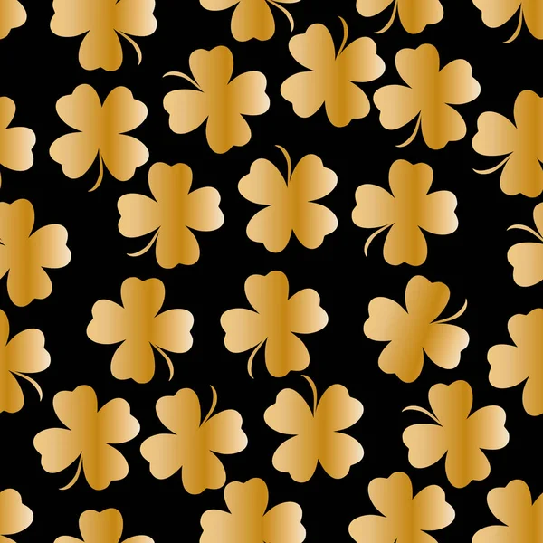 Seamless Pattern Four Leaf Clover Yellow Color Black Background — Stock Vector