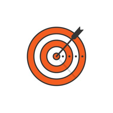 Beyaz arka plan üzerinde izole hedef ve ok simge vektör çizim