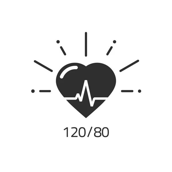 Buen icono de vector de salud, números de presión arterial cardiograma de pulso cardíaco — Vector de stock