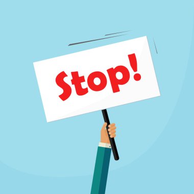 Hand holding stop placard vector illustration, concept of protest signboard clipart