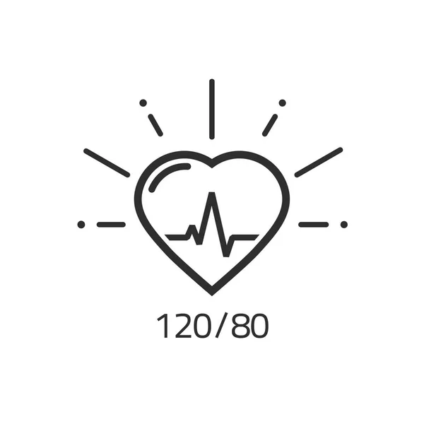 Buen icono del contorno del vector de salud, presión arterial cardiograma de pulso cardíaco — Vector de stock