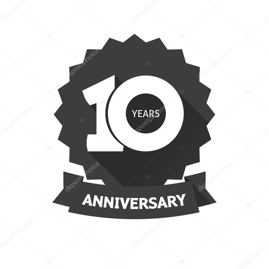 Ten years anniversary sticker vector icon, 10th year birthday label