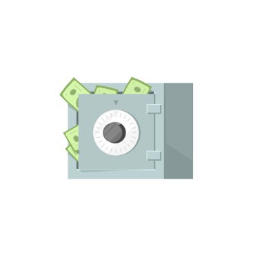 Kasa para vektör simgesi, korumalı nakit fikir ile