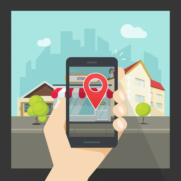 Realidade aumentada no telefone móvel, localização virtual navegação por smartphones —  Vetores de Stock