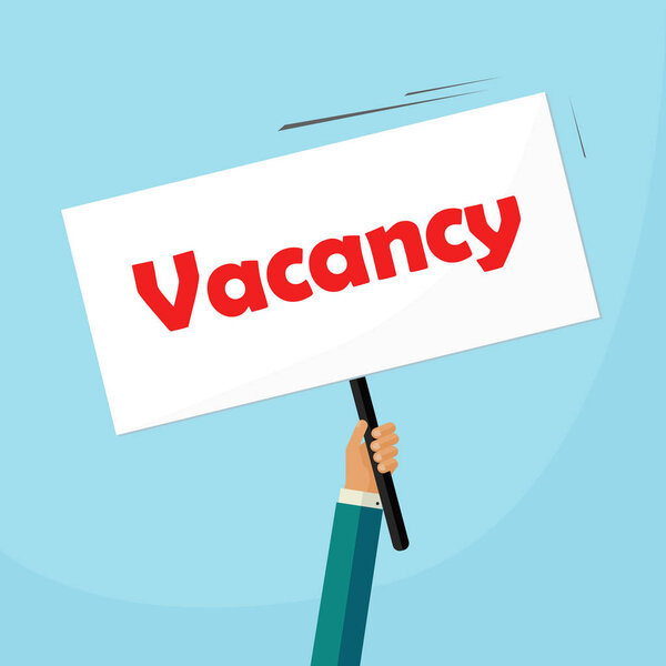 Cartel de vacante, letrero de anuncio de reclutador, contratación, cartel de reclutamiento — Vector de stock