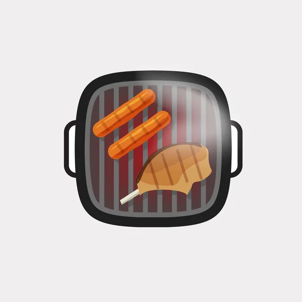 Barbecue grill vector icon, bbq grilled meat steak, hot sausages — Stock Vector