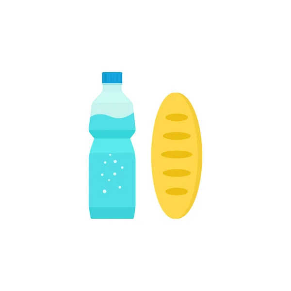 Wasserflasche Brotlaib, Essen und Getränke, Frühstücksmahlzeit — Stockvektor