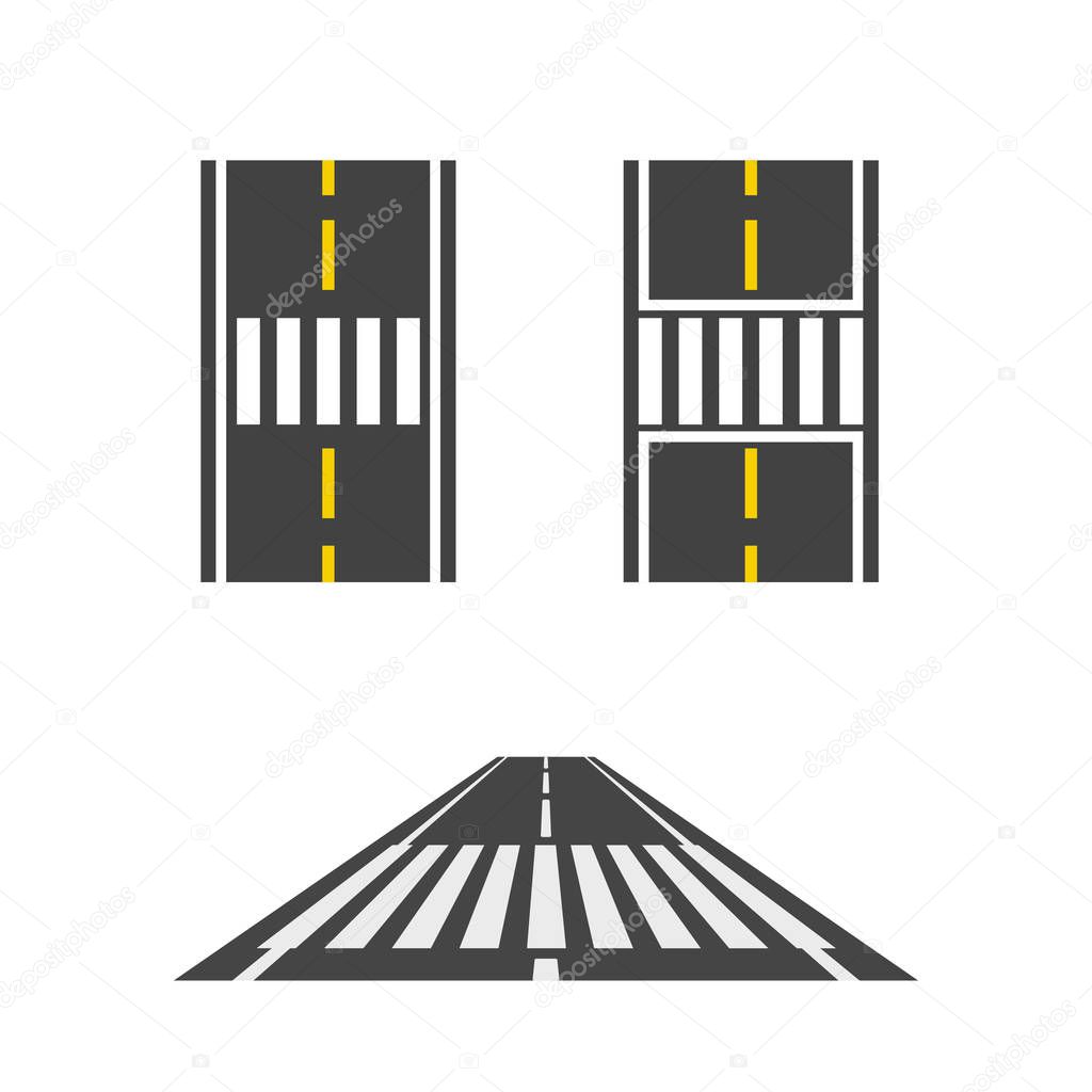 Pedestrian crossing on road top and perspective view vector illustration