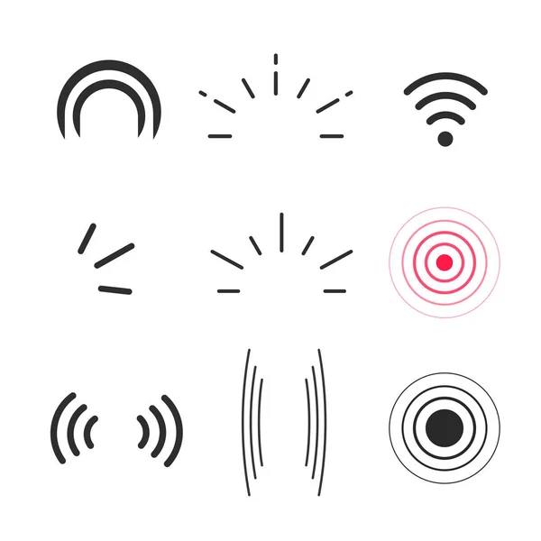 Signal icons vector, radio signals waves and light rays symbols — Stock Vector