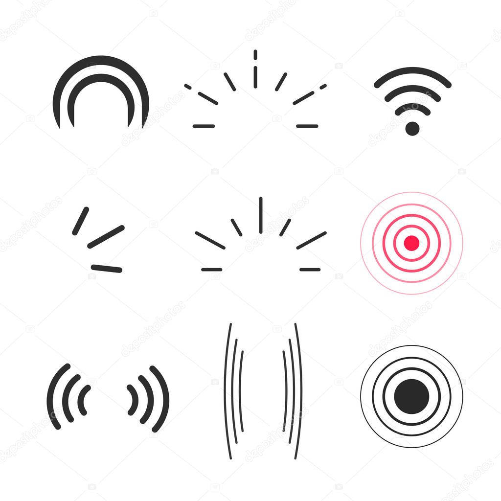Signal icons vector, radio signals waves and light rays symbols