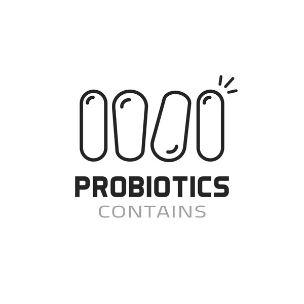 Vector de etiqueta de probióticos, contiene idea de insignia de logotipo probiótico, signo de bacteria — Archivo Imágenes Vectoriales