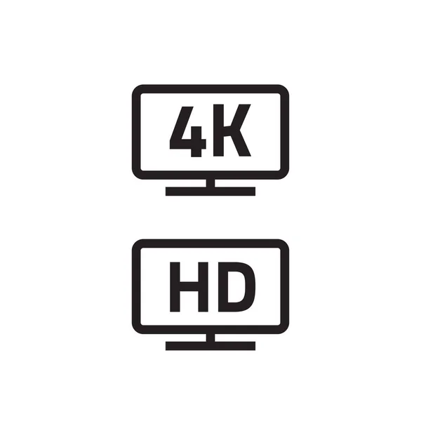 Ultra hdtv 4k, completo hd iconos de televisión línea de esquema de estilo — Vector de stock
