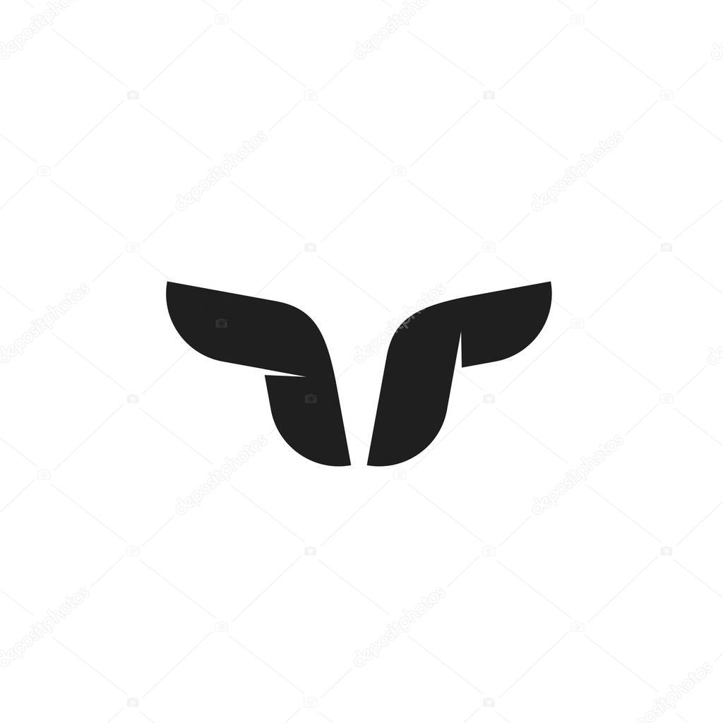 Bull logo vector symbol, buffalo with horns black and white element design, geometric bull head shape, concept of cattle logotype, strong abstract taurus brand identity isolated on white