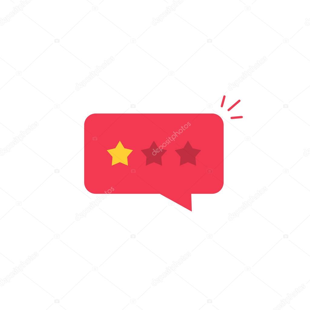 Bad review rating icon, reviews stars negative rate, testimonial message