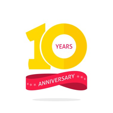 10 yıl yıldönümü logo şablonu, 10th yıldönümü simge etiketini, on yıl doğum günü parti sembol