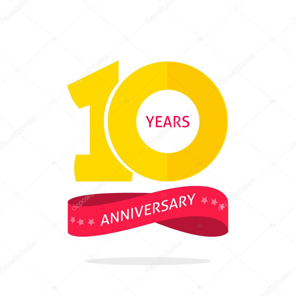 10 years anniversary logo template, 10th anniversary icon label, ten year birthday party symbol
