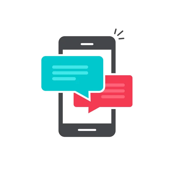 Konverzace v mobilu ikonu vektoru, plochý smartphone dialogové okno bublina projevy symbolu — Stockový vektor