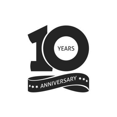 10 yıl yıldönümü piktogram vektör simgesi, 10 yıl doğum günü logosu etiket