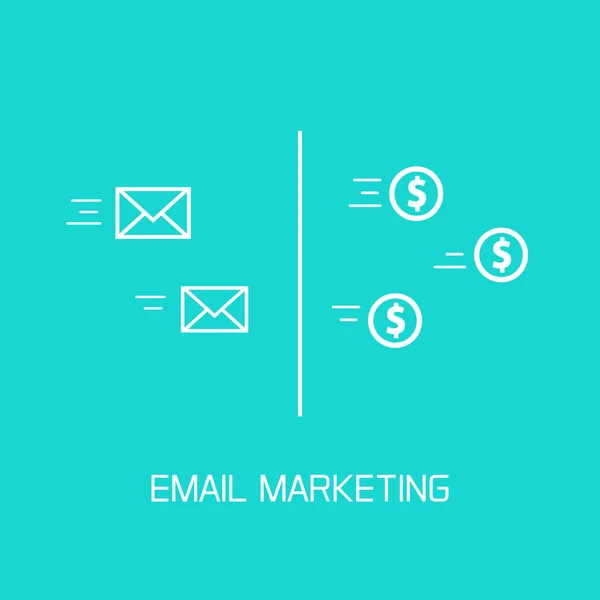 E-mail marketing vektor, pénz boríték e-mail átalakítása érmék áramlás ikonok — Stock Vector