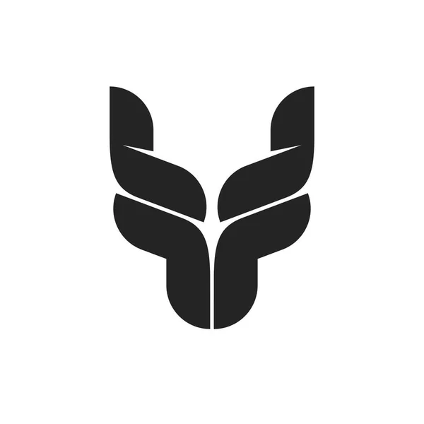 Símbolo do logotipo da cabeça de touro, emblema de chifres de touro preto, forma de cabeça de boi, logotipo de gado reprodutor — Vetor de Stock