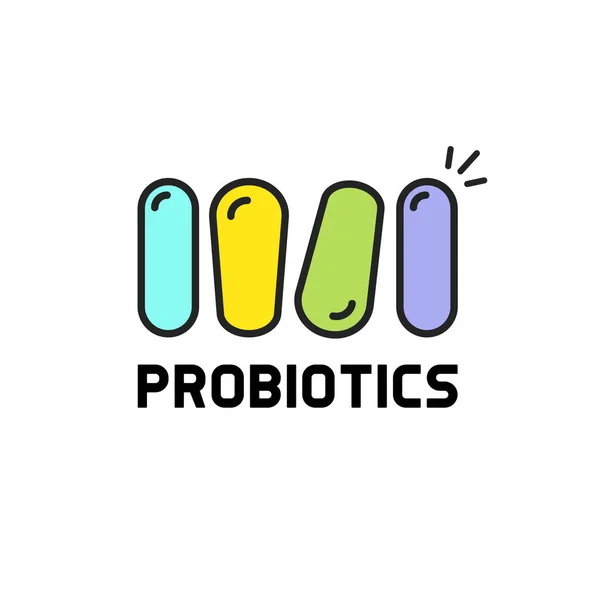 Ilustración del vector de la etiqueta de los probióticos, contiene idea colorida probiótica de la insignia — Archivo Imágenes Vectoriales