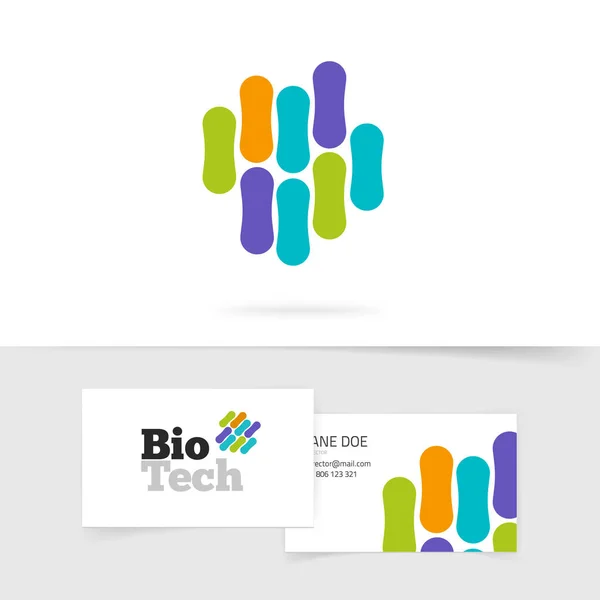 Βιο τεχνολογία λογότυπο με αφηρημένα χρώμα μικροοργανισμός γενετική δομή — Διανυσματικό Αρχείο