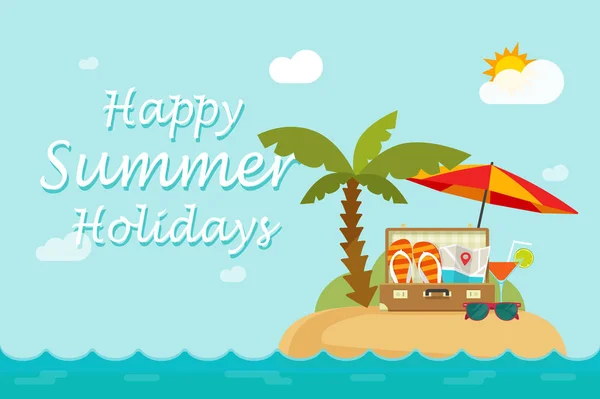 Feliz verão férias texto no paraíso areia ilha natureza paisagem — Vetor de Stock