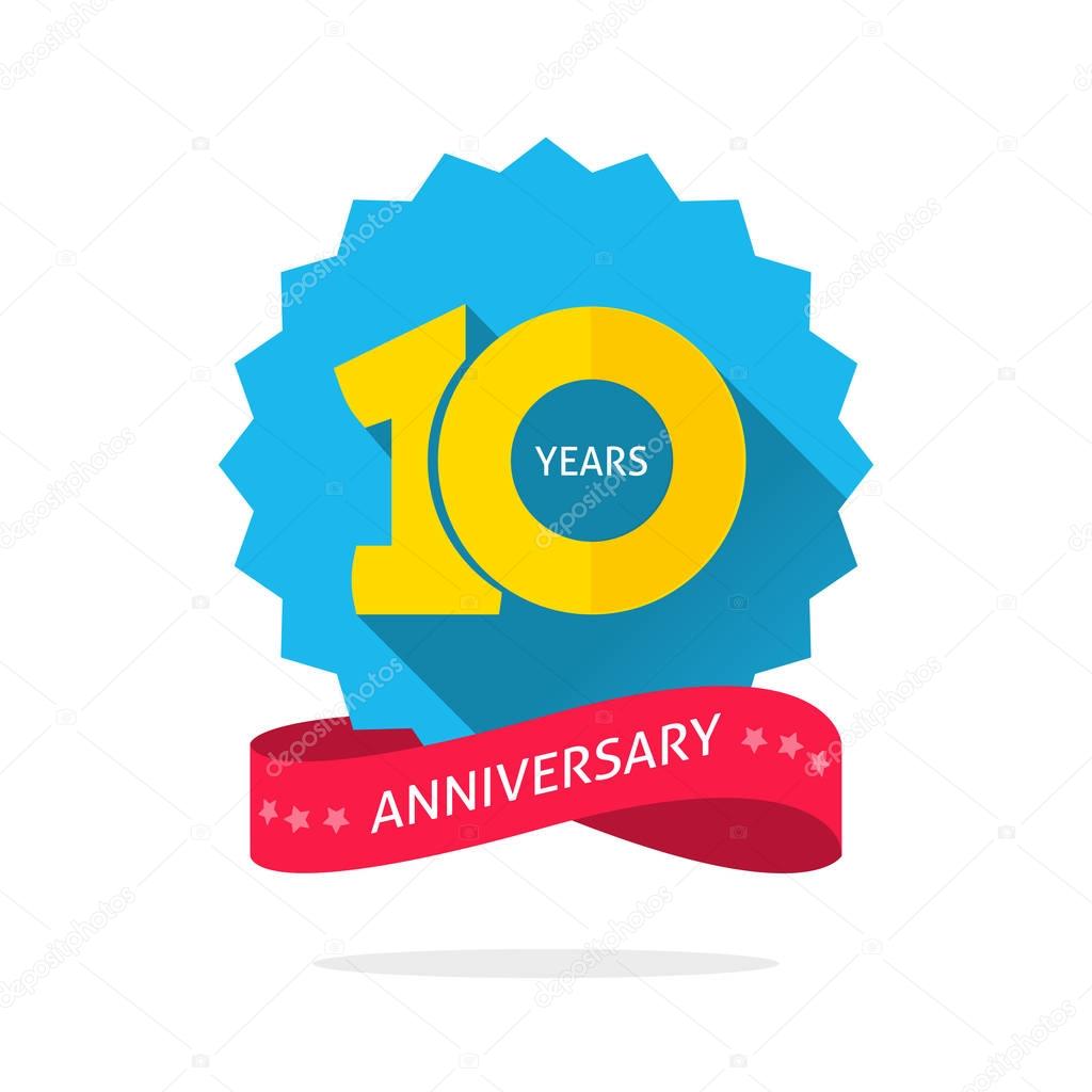 10 years anniversary logo template with shadow on blue color rosette and number