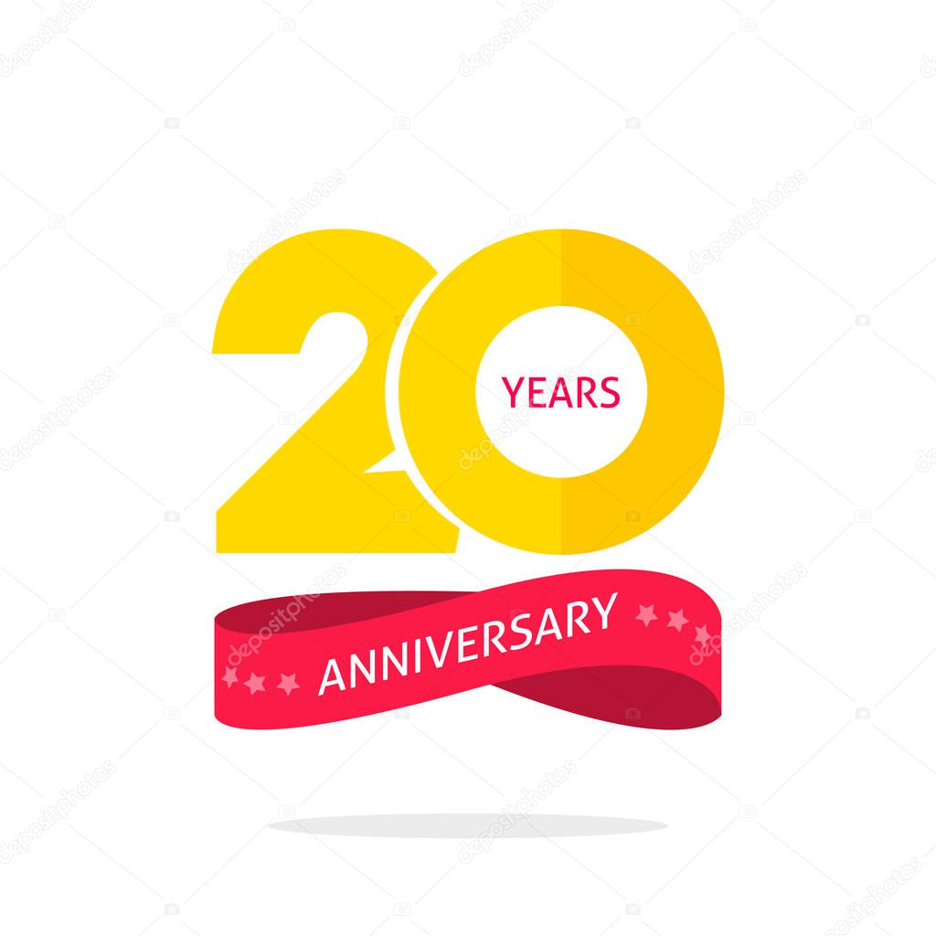 20 years anniversary logo template, 20th anniversary icon label with ribbon