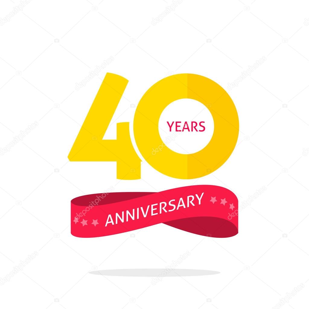 40 years anniversary logo, 40th anniversary icon label with ribbon