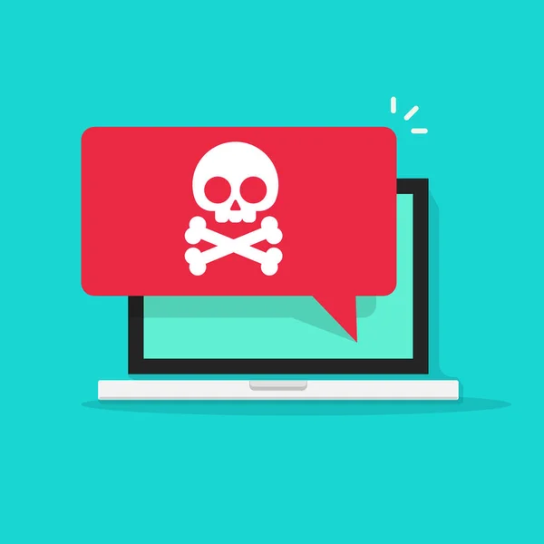 Notificação de alerta no vetor de computador portátil, conceito de malware, dados de spam, golpe on-line, vírus —  Vetores de Stock