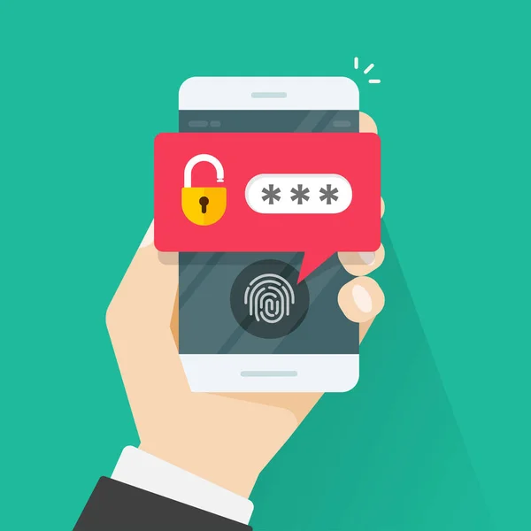 Δακτυλικών αποτυπωμάτων κουμπί και τον κωδικό πρόσβασης διάνυσμα ειδοποιήσεων στο κινητό τηλέφωνο, η έννοια της ασφάλειας — Διανυσματικό Αρχείο