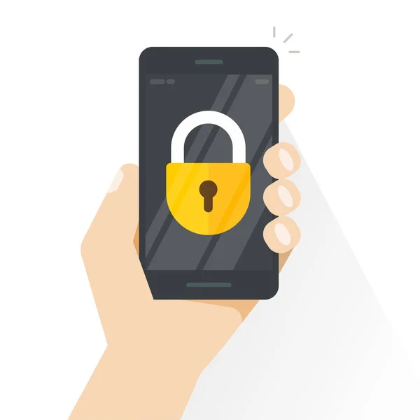 Smartphone vetor bloqueado, mão segurando telefone celular com bloqueio, conceito de segurança, proteção — Vetor de Stock