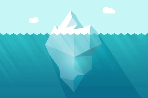 Grande iceberg galleggiante su onde d'acqua con parte subacquea illustrazione vettoriale — Vettoriale Stock