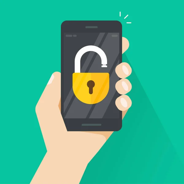 Ξεκλειδωμένο smartphone διάνυσμα, έννοια της ασφάλειας, η τεχνολογία προστασίας, η διαδικασία εξουσιοδότησης — Διανυσματικό Αρχείο