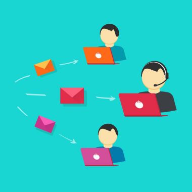 Müşteri destek ekibi vektör, dizüstü bilgisayarlar, Internet Yardımcısı hizmete veya sistem işleçlerle yardım