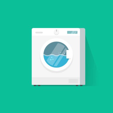 Çamaşır makinesi vektör düz çizgi film vektör çizim, Çamaşırhane makine ya da giysi yıkama izole çalışma