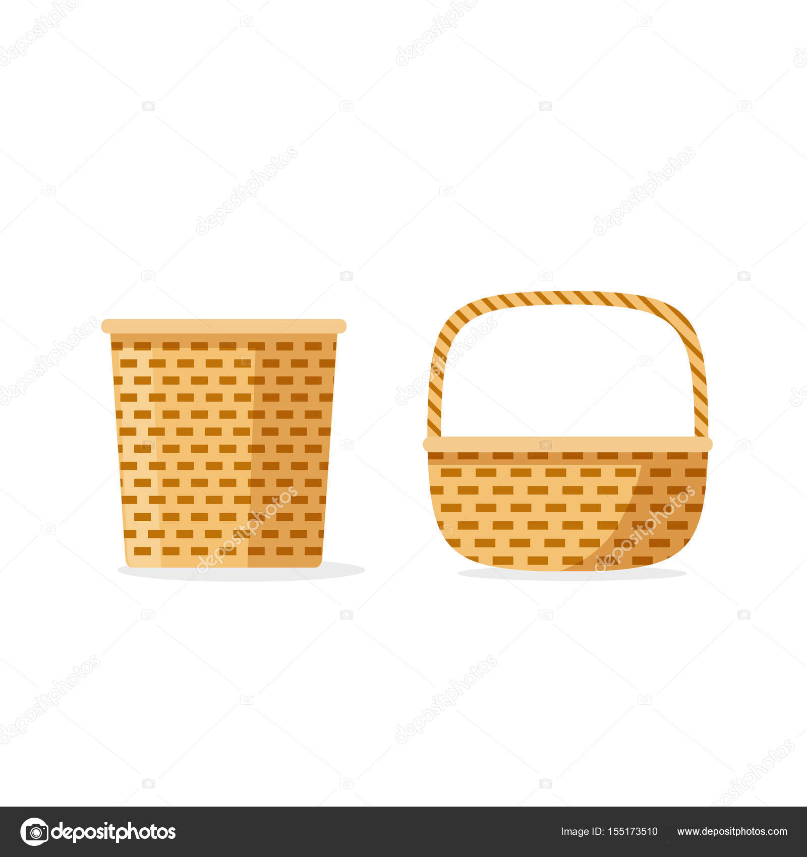 Cesta mimbre plana | Mimbre cesta vector los iconos aislados