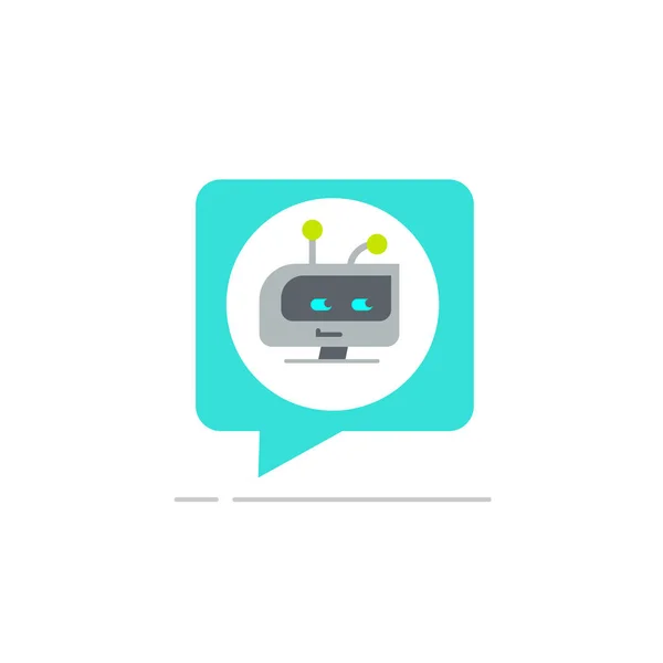 Chatbot en el chat de burbujas icono de vectores de voz, chat bot servicio logo, robot de la cabeza — Vector de stock