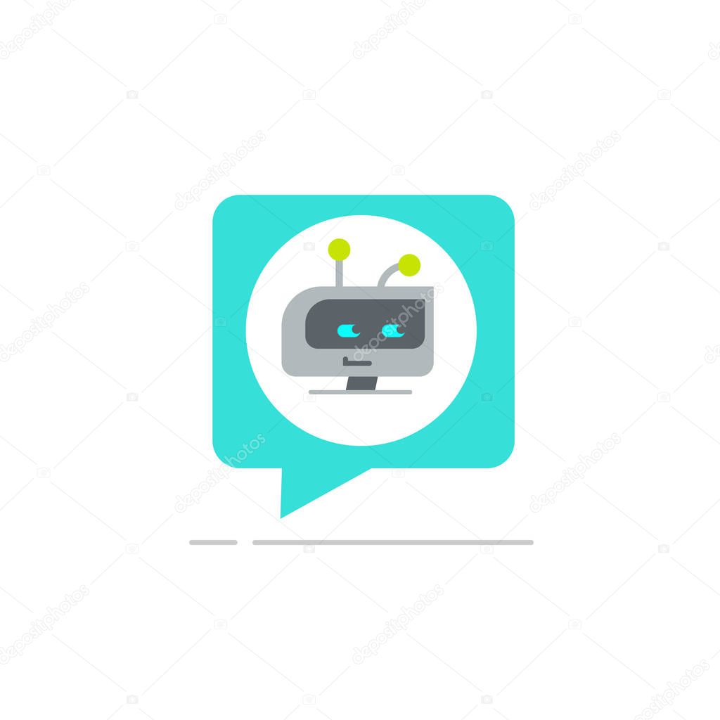 Chatbot in chatting bubble speech vector icon, chat bot service logo, robot head