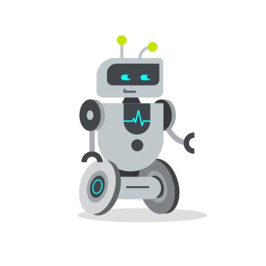 Kök vektör çizim düz çizgi film, izole dostu robot droid karakter stili